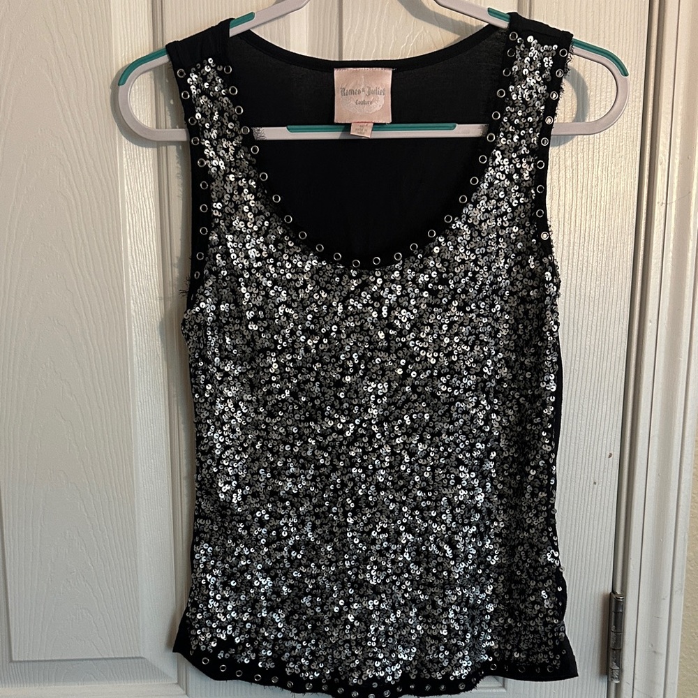 Romeo & Juliet Couture Black and Silver Sequin Tank Top